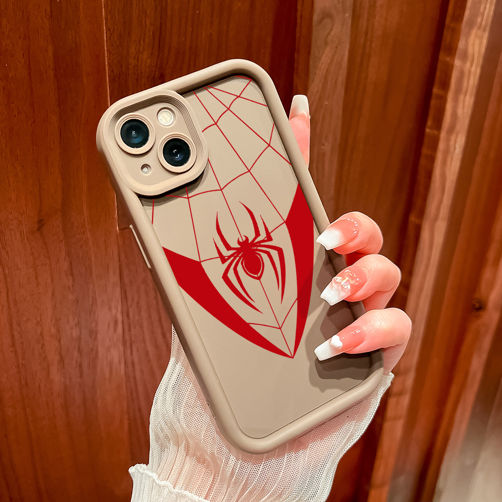 ZCSIBORUI for Redmi 14C Back Cover Red Spider Web Pattern Soft Camera Protection Rubber Square Ladder Phone Case. 