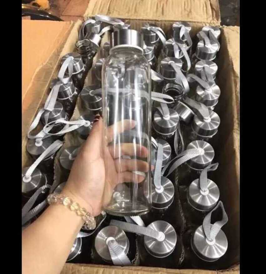 Chai Thủy Tinh Đựng Nước 500ML (combo 5 cái) nắp thiếc có dây treo - Bình Thủy Tinh Đựng Nước - Chai Đựng Trà Sữa - Chai Detox - Chai Đựng Nước Ép