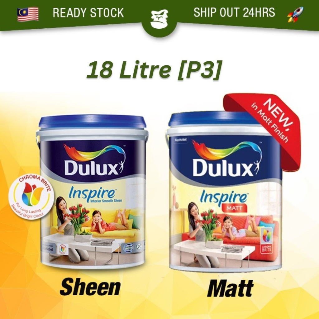 18L (P3) ICI DULUX Inspire Interior Smooth Sheen / Matt Finish Paint ...