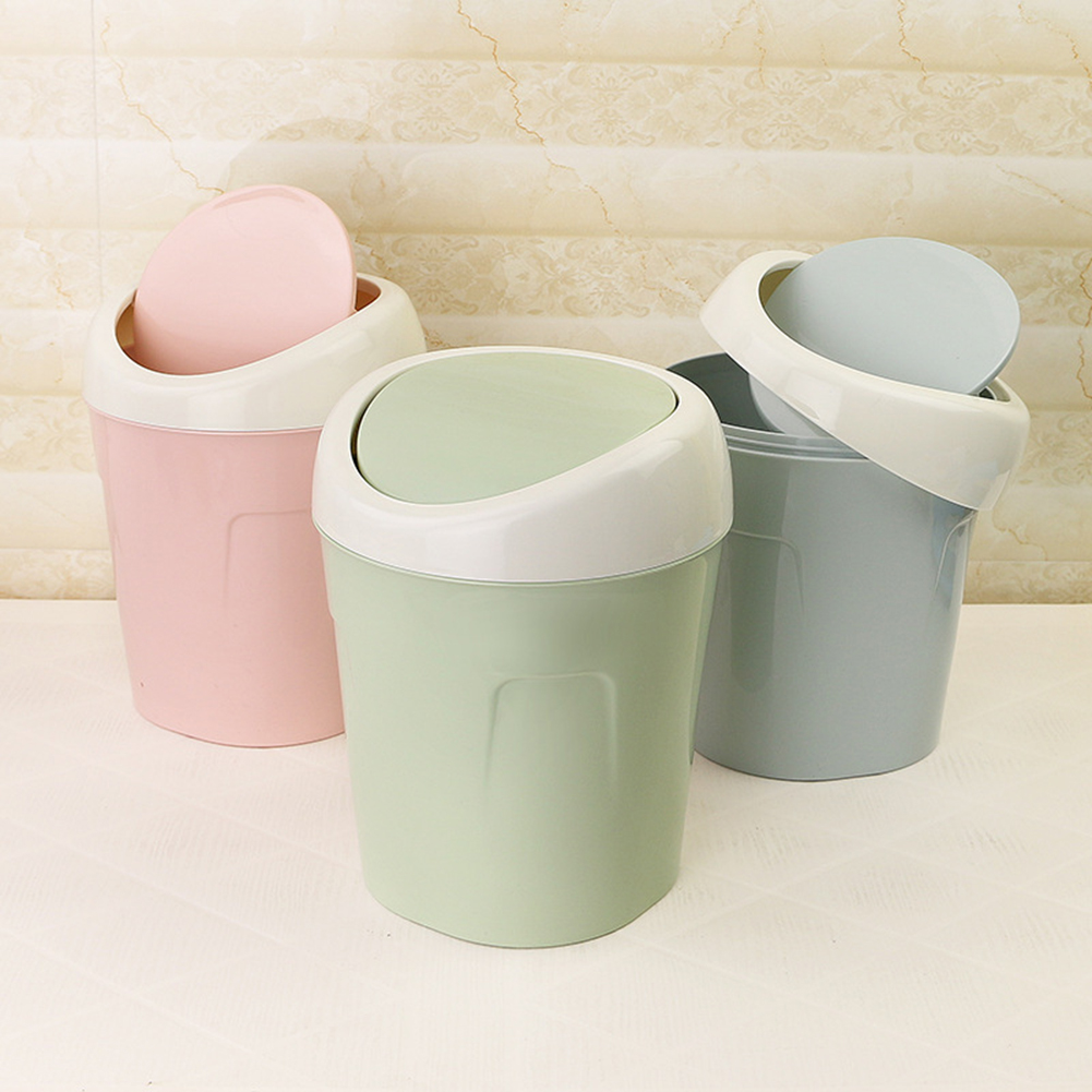 Desktop Mini Flip Lid Home Living Room Bedside Trash Can Garbage Dust Bin Holder
