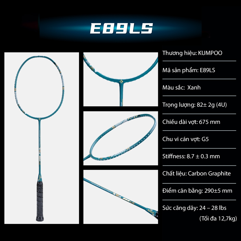 Vợt cầu lông chính hãng Kumpoo Power Control E55LS, E56LS, E57LS, E58LS, E89LS khung carbon cao cấp cho mọi người chơi