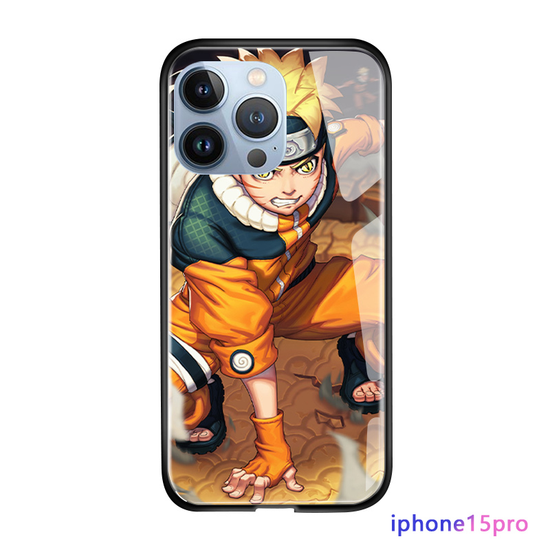 Diorcase For Apple iPhone 15 15 Plus 15 Pro 15 Pro Max Luxury Anime Naruto Series Sasuke Kakashi Shockproof Casing Soft Edge Tempered Glass Case Cover