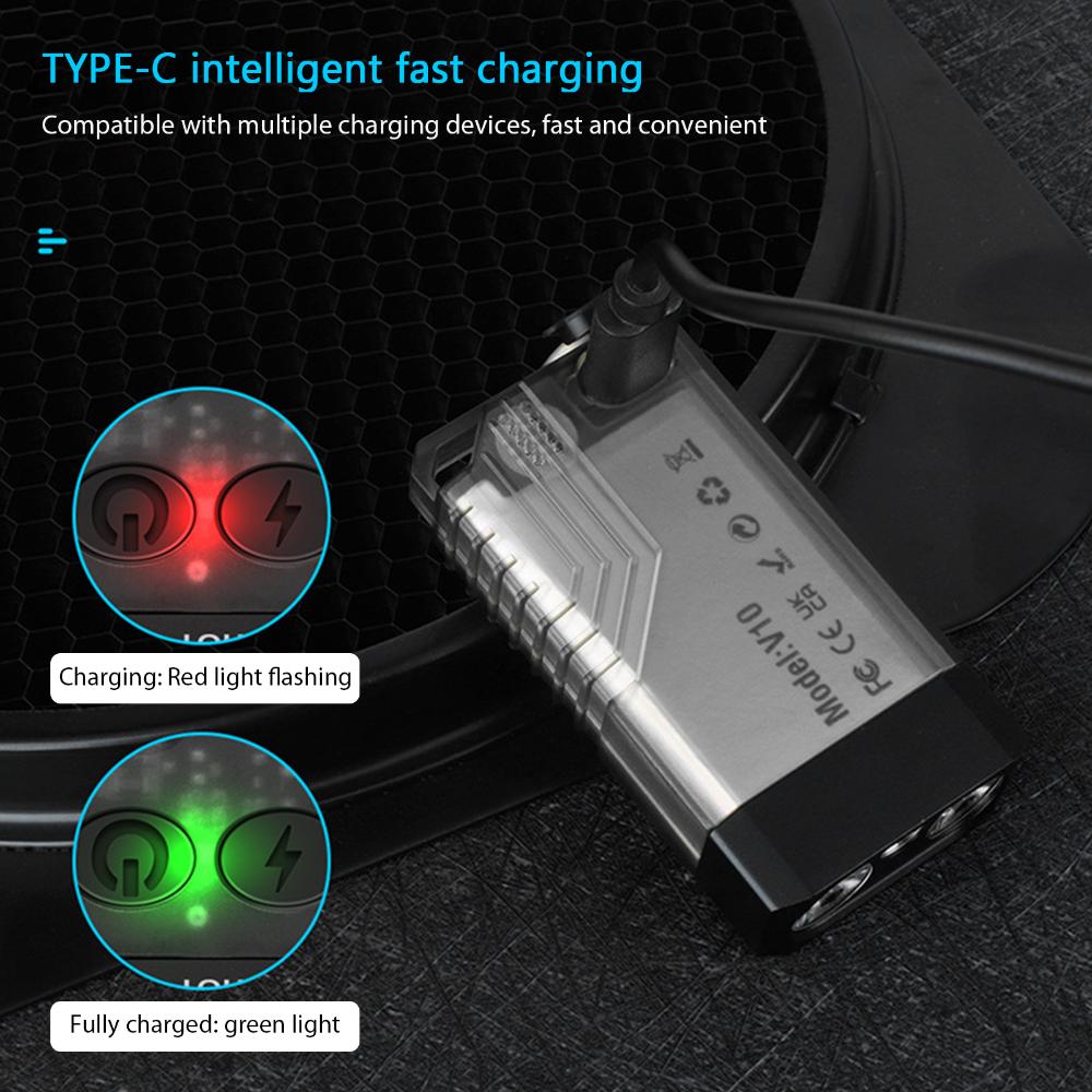 V10 Portable Alarm Camping Light USB Type-C Charging Mini Strong Light Flashlight IPX4 Waterproof 1000LM Magnetic Buzzer Red Light SOS for Camping