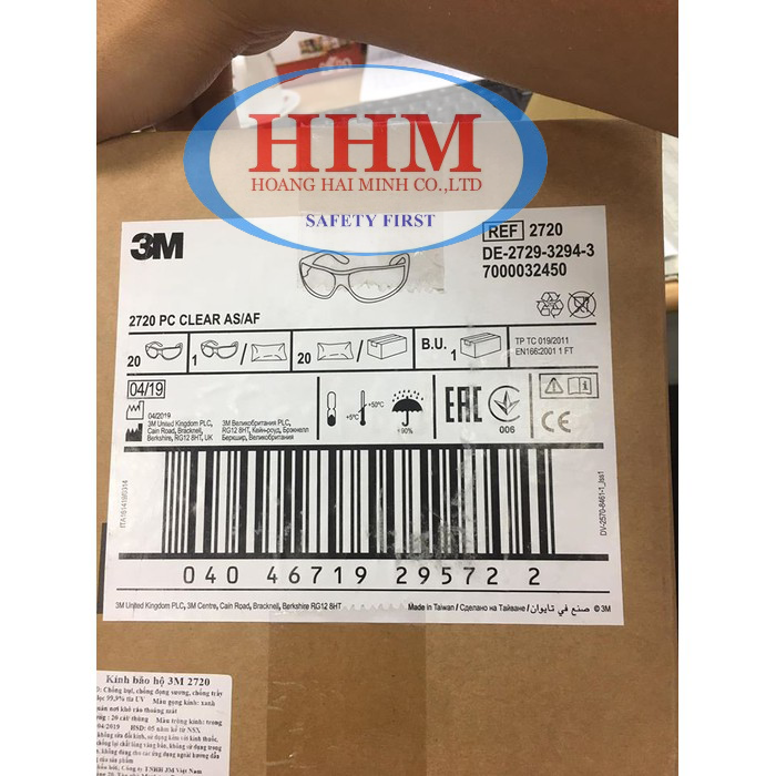 Kính bảo hộ 3M 2720 màu trắng