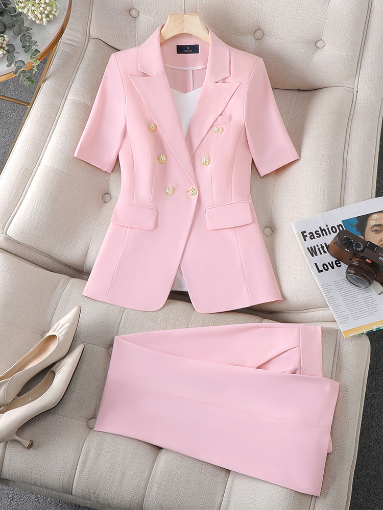 Ladies Formal Blazer and Pant Suit Women Female Pink Jacket