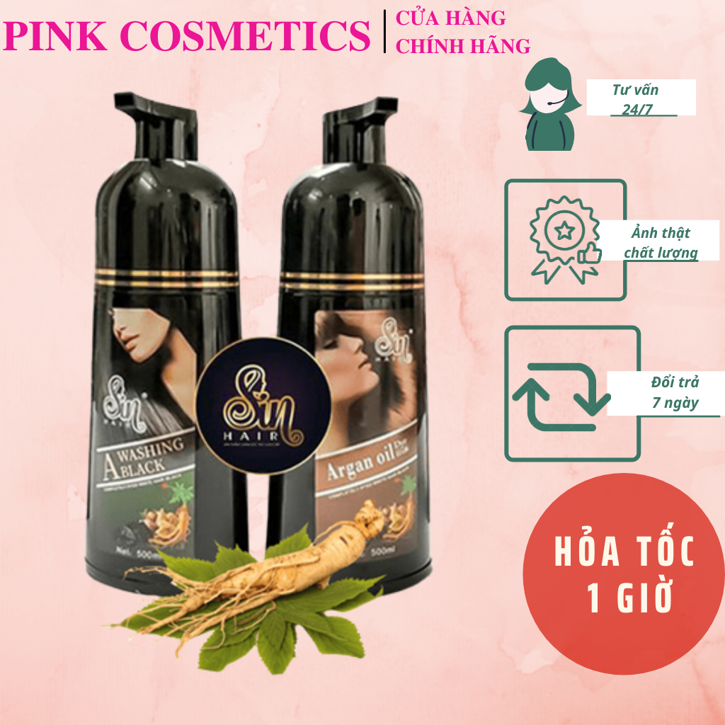 Dầu Gội Đầu Phủ Bạc Sin Hair Nhật Bản 500ml, Phủ Bạc Màu Đen Nâu Đều Màu Tự Nhiên Tinh Chất Nhân Sâm Không Có Hại Cho Da - Hàng Chính Hãng - PINK COSMETICS