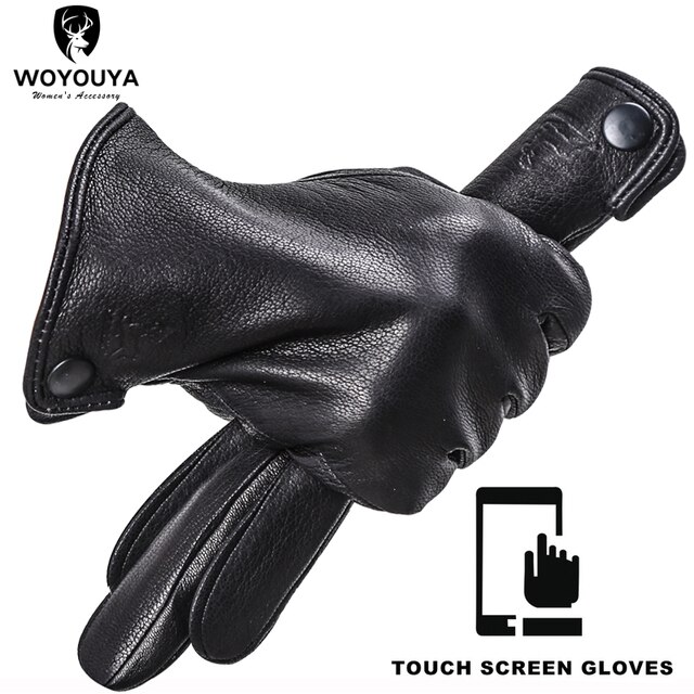Yingke Winter Black Touch Gloves Sheepskin Men's Gloves Keep Warm Gloves Male Winter Brand Men's Leather Gloves-8011n