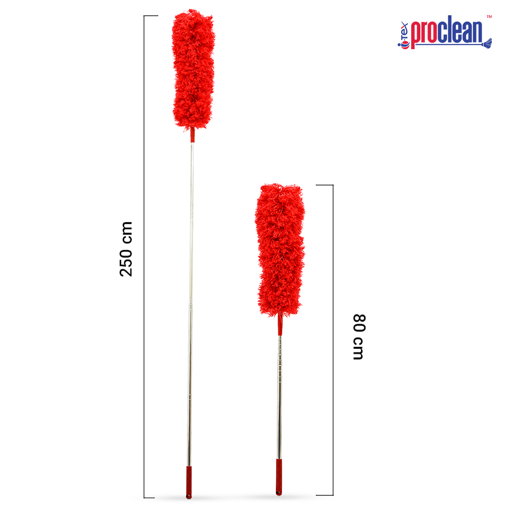 Proclean Telescopic Microfiber Feather Duster LD-1909, Extendable Duster Washable, Flexible Head for Cleaning Fans, Blinds, Cobwebs, Cars Wet or Dry Use. 