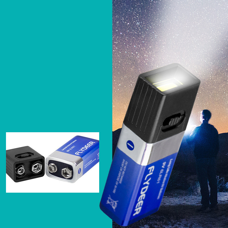 9V Battery Flashlight 9V Mini LED Key Light 6F22 Battery COB Outdoor Lighting Work Light Battery Not Included SUNM. 