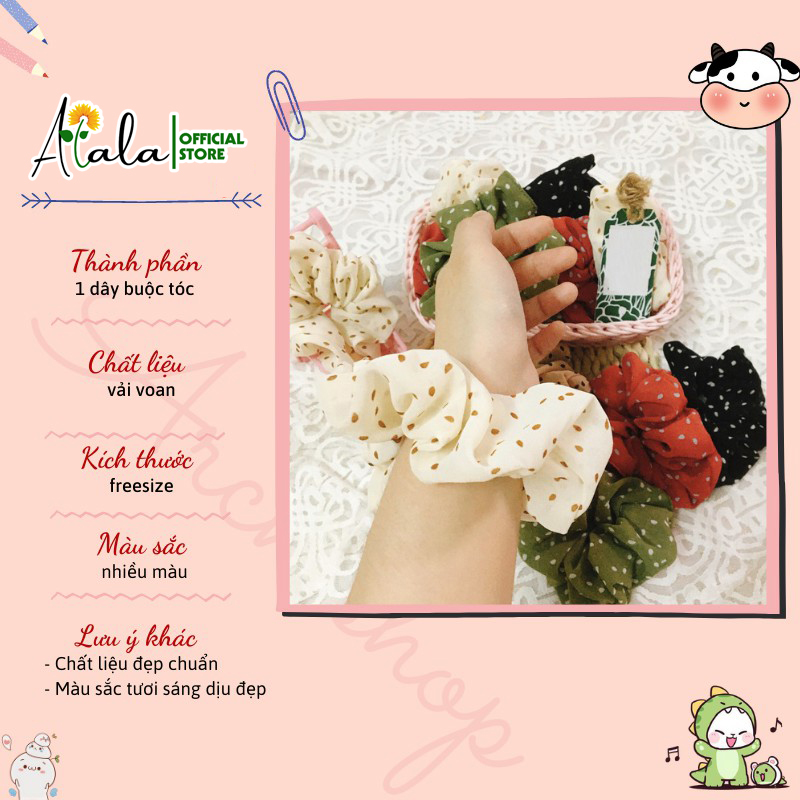 Dây buộc tóc, cột tóc scrunchies hoa quả chấm bi dễ thương Alala