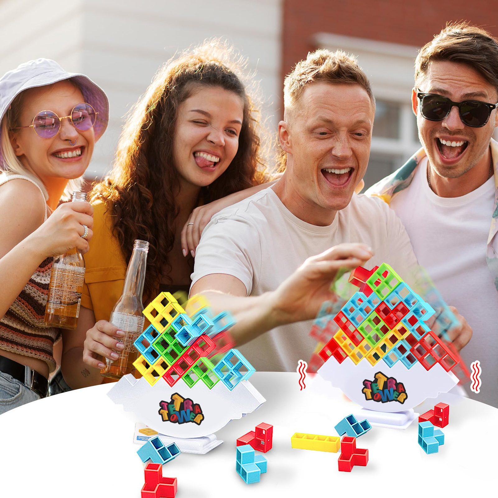 microgood 16/32/48Pcs Tower Balance Stacking Plastic Building Blocks Board Game Skill Training Brain Development Toy Preschool Educational Toy for Boys Girls Birthday Christmas Gift
