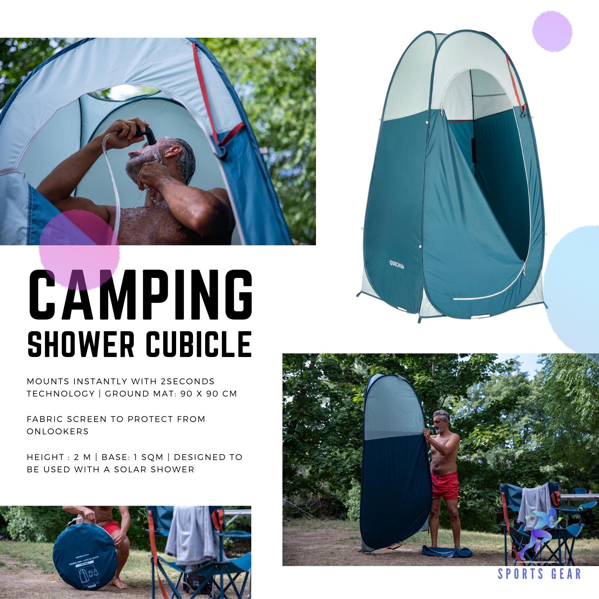 QUECHUA เต็นท์ เต็นท์อาบน้ำ สำหรับตั้งแคมป์รุ่น 2Seconds ( Camping