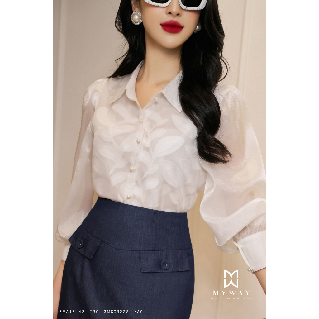 Áo sơ mi nữ công sở my way tay bồng sang trọng 5ma15142 tr0