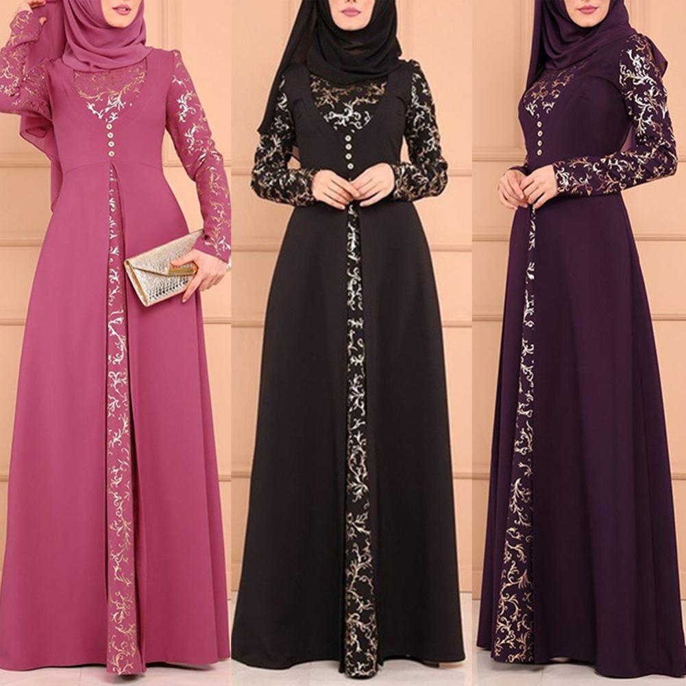 Party Elegant Muslim Women Long Sleeve Kaftan Maxi Dress without Hijab For Ladies enchantment Dresses Hot. 