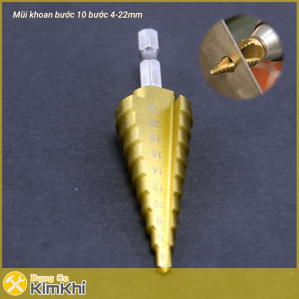 Mũi khoan bước thẳng 4-22mm HSS phủ Titanium