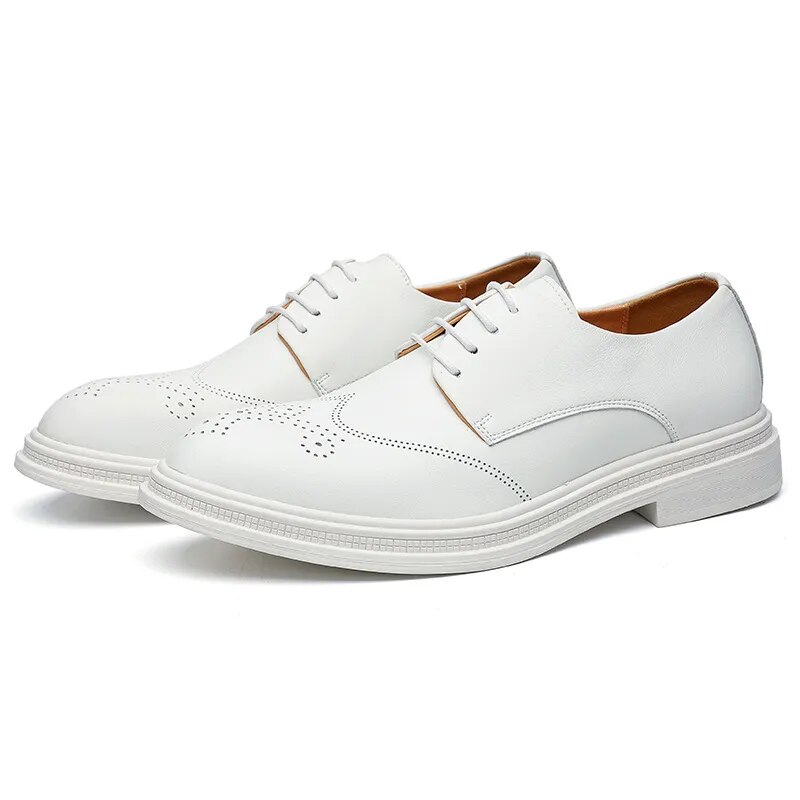 New Arrival White Shoes For Men Comfort Leather Derby Shoes Men Lace-Up Casual Business Shoes Big Size 46 Dress Shoes For Men