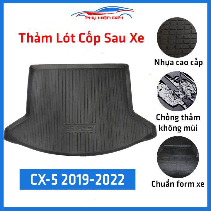 Thảm nhựa lót cốp sau xe ô tô Mazda CX5, CX-5 2019-2022, tấm lót sàn cốp bằng nhựa dẻo cao cấp, không mùi, chống thấm nước tốt