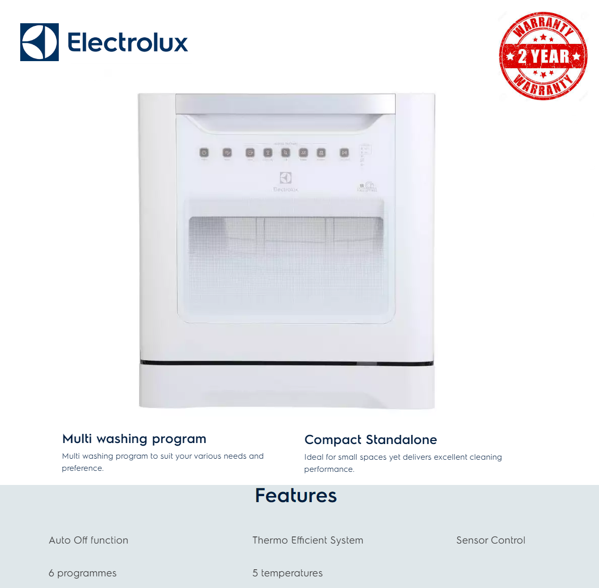 Electrolux 55cm Compact Table Top Dishwasher ESF6010BW (2yrs warranty