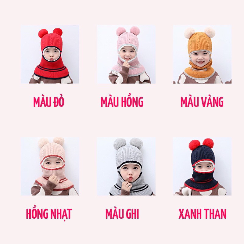 Mũ NiZa Mũ Len Chùm Kín Mặt Cổ Cho Bé Siêu Ấm