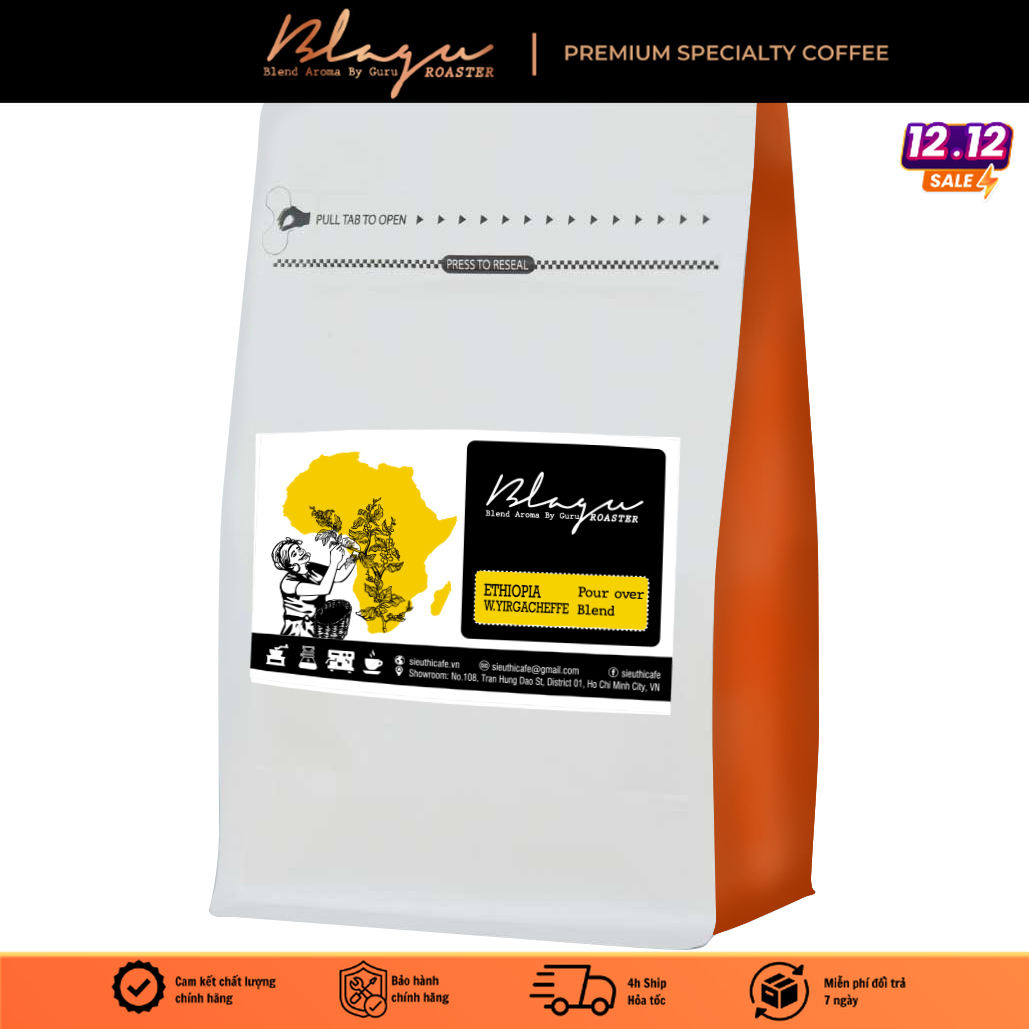 Cà phê blagu hạt đã rang ethiopia w.yirgacheffe light medium roast 250g