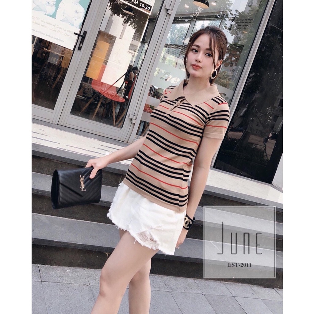 Áo len BBR nữ kẻ ngang sáng màu