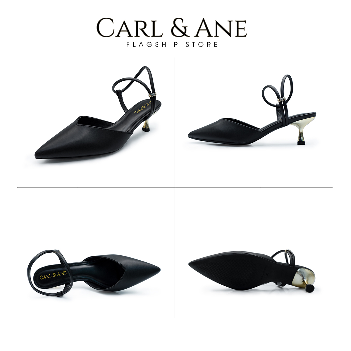 [CHỈ 18/12 0H-12H - MUA 3 GIẢM 20%] Carl & Ane - Giày cao gót quai mảnh mũi nhọn phong cách Hàn Quốc màu đen - CL019