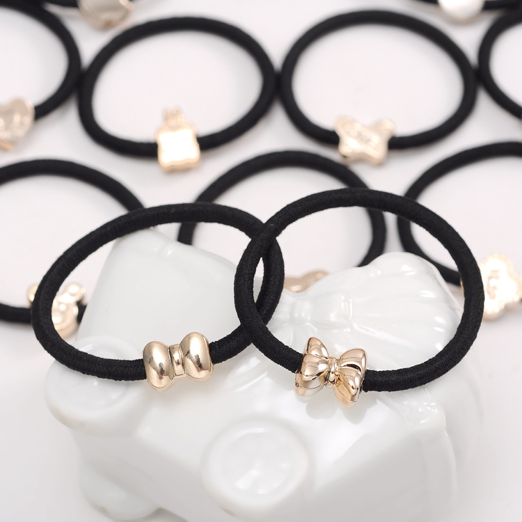 Set 20 Sợi thun buộc tóc Đen đính icon vàng cho bạn gái bé gái siêu xinh