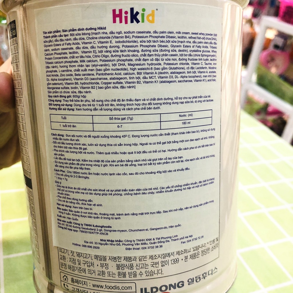 Sữa Hikid Hàn Quốc Vani 600g T09/2022