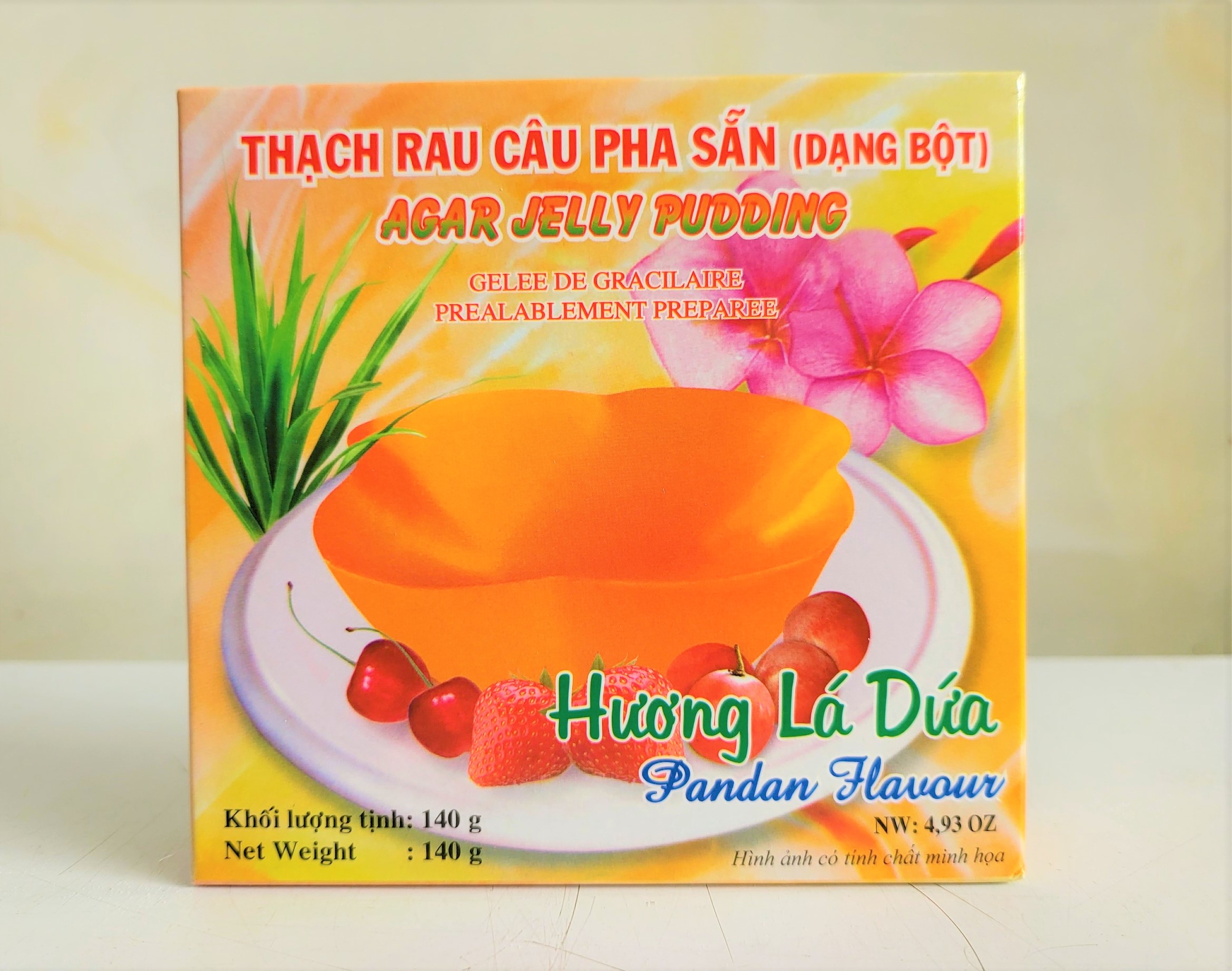 [Hộp 140g LÁ DỨA] BỘT RAU CÂU PHA SẴN Konnyaku[VN] 3K Fibre Jelly Powder with Pandan Flavour