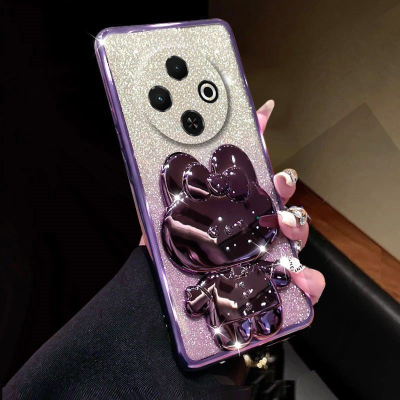 For Tecno Spark 30C Case Camera Protection Semi Transparent Soft Silicone Rabbit bracket Shockproof Exquisite Glitter Powder for Tecno Spark 30C Back Cover. 