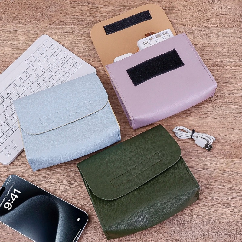 Portable Digital Storage Bag Data Cable Organizer PU Leather Desktop Charger U Disk Mobile Power Bank Storage Bag Digital Accessories