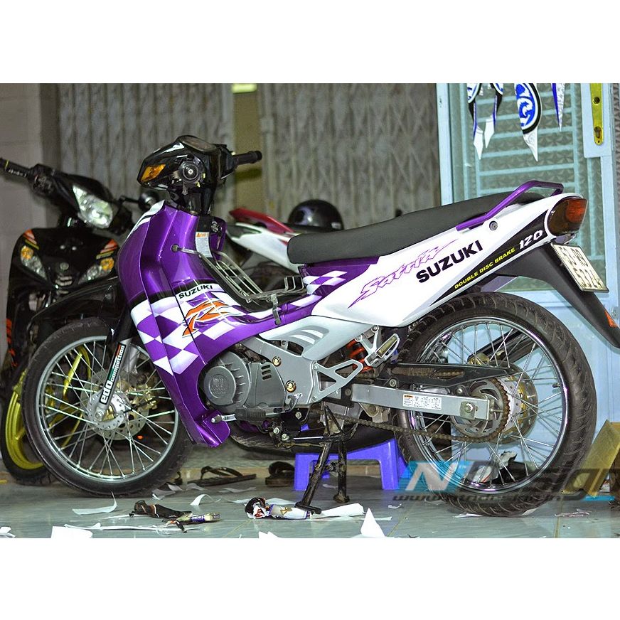 Tem rời suzuki satria 2000 trắng tím