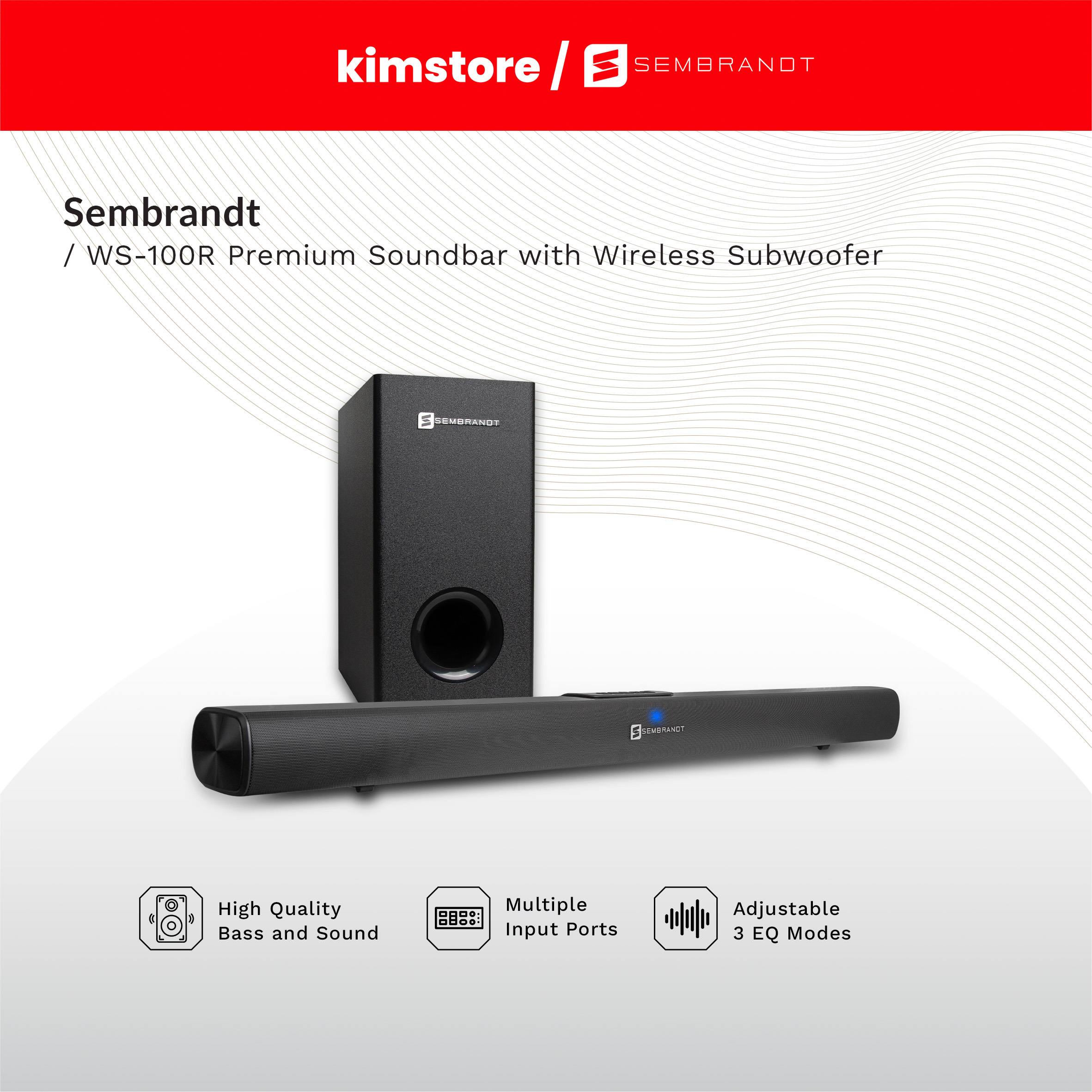 Sembrandt WS-100R Premium Soundbar with Wireless Subwoofer 120W