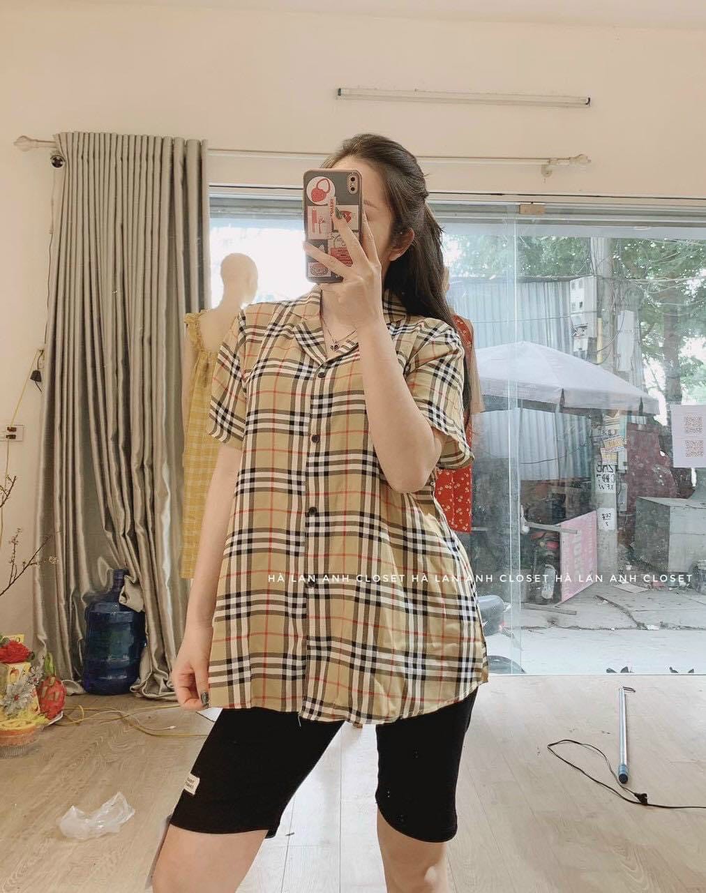 Áo sơ mi bầu công sở kẻ sọc cách điệu cao cấp