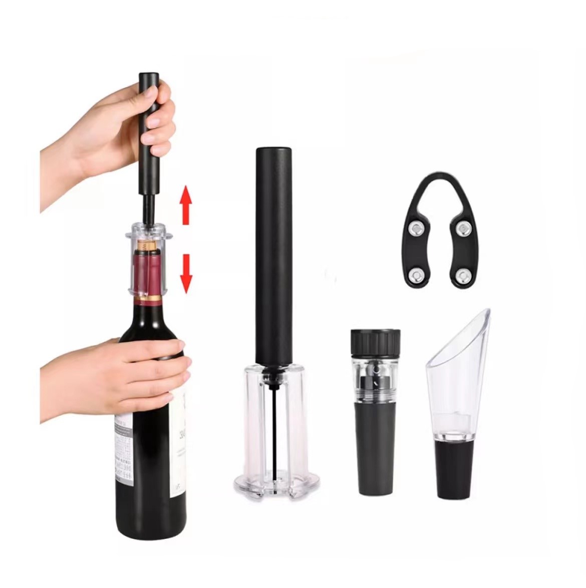 are Ideal Gifts for Wine Lovers Wine Pourer Vacuum Stopper 4Pcs Wine Corkscrew Set Aluminum Foil Knife Wine Opener Set 