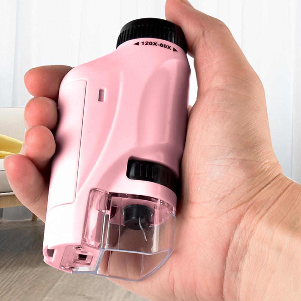 Mini Pocket Microscope Kit 60X-120X Handheld Microscope with LED Light for Kids