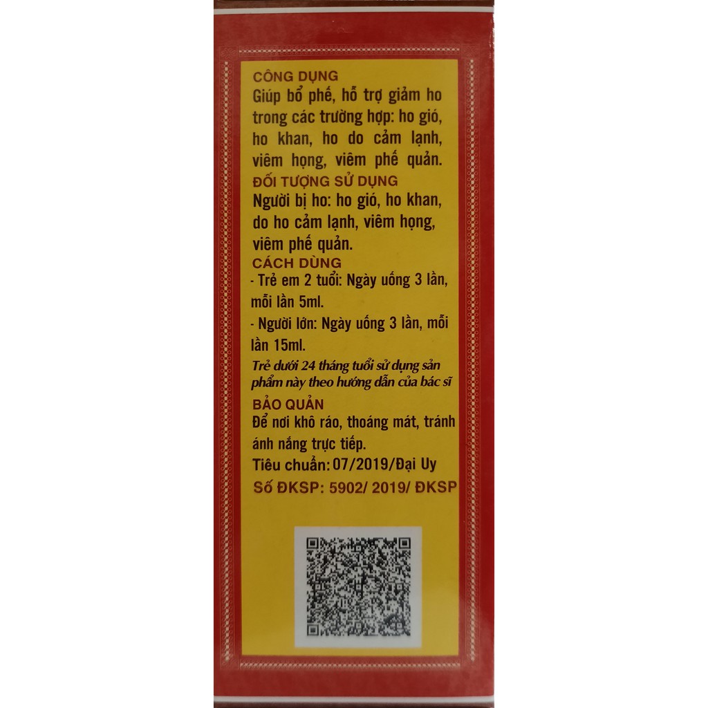 Bổ Phế Công Ty Dược Phẩm Đại Uy (Chai 125ml)