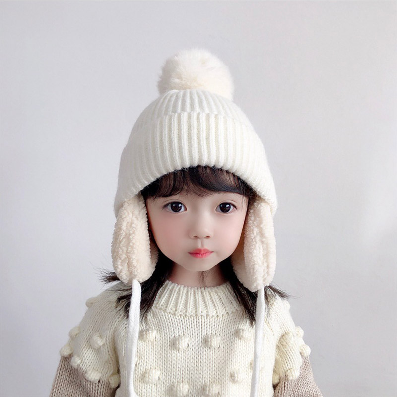IP Children's hats, warm hats for boys and girls, baby woolen hats, parent-child models plus velvet ear protectors, knitted Lei Feng hats