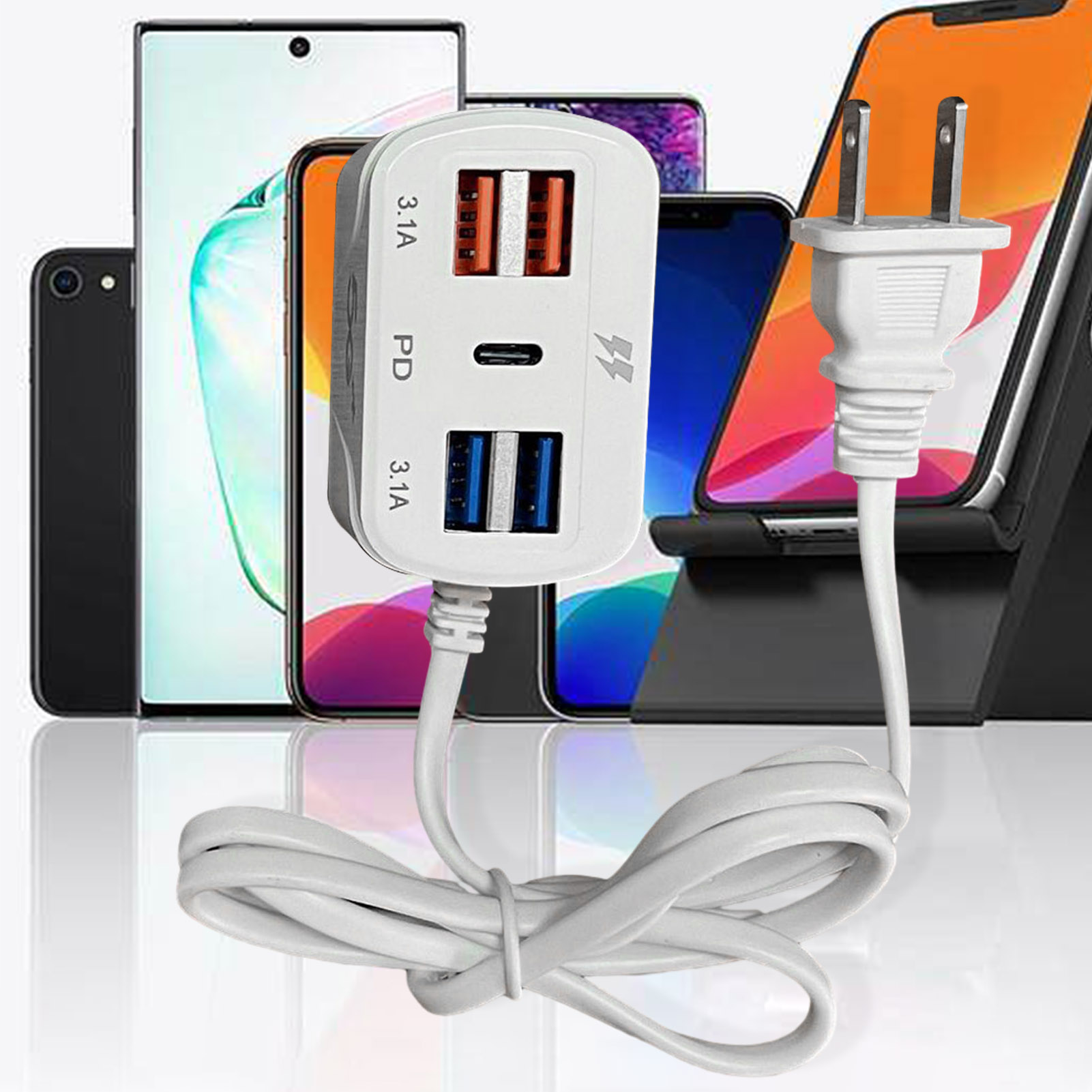 Usb Smart Plug 5-device Charging Power Plug Fast Charging Universal Charger with 4-port Usb Pd Type-c Stable Output Thickened Connector Us Plug Ideal