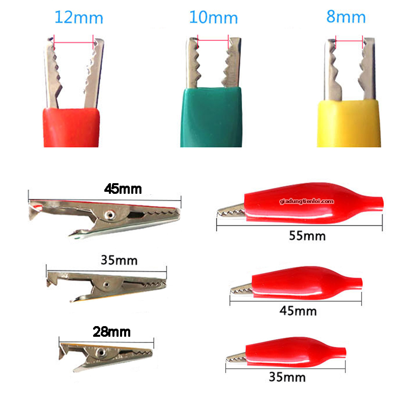 Combo 5 Cặp đầu kẹp cá sấu đỏ + đen nhiều kích thước test mạch nhanh chóng