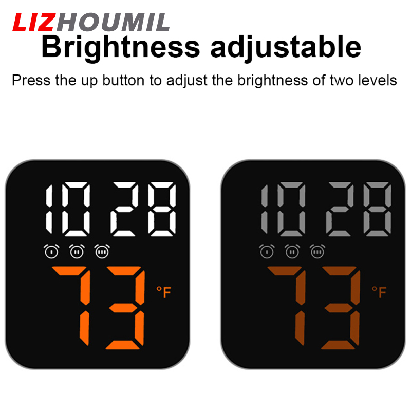 LIZHOUMIL Led Electronic Digital Alarm Clock With Temperature Time Date Display 2 Levels Adjustable Brightness Bedside Clock For Home Decor