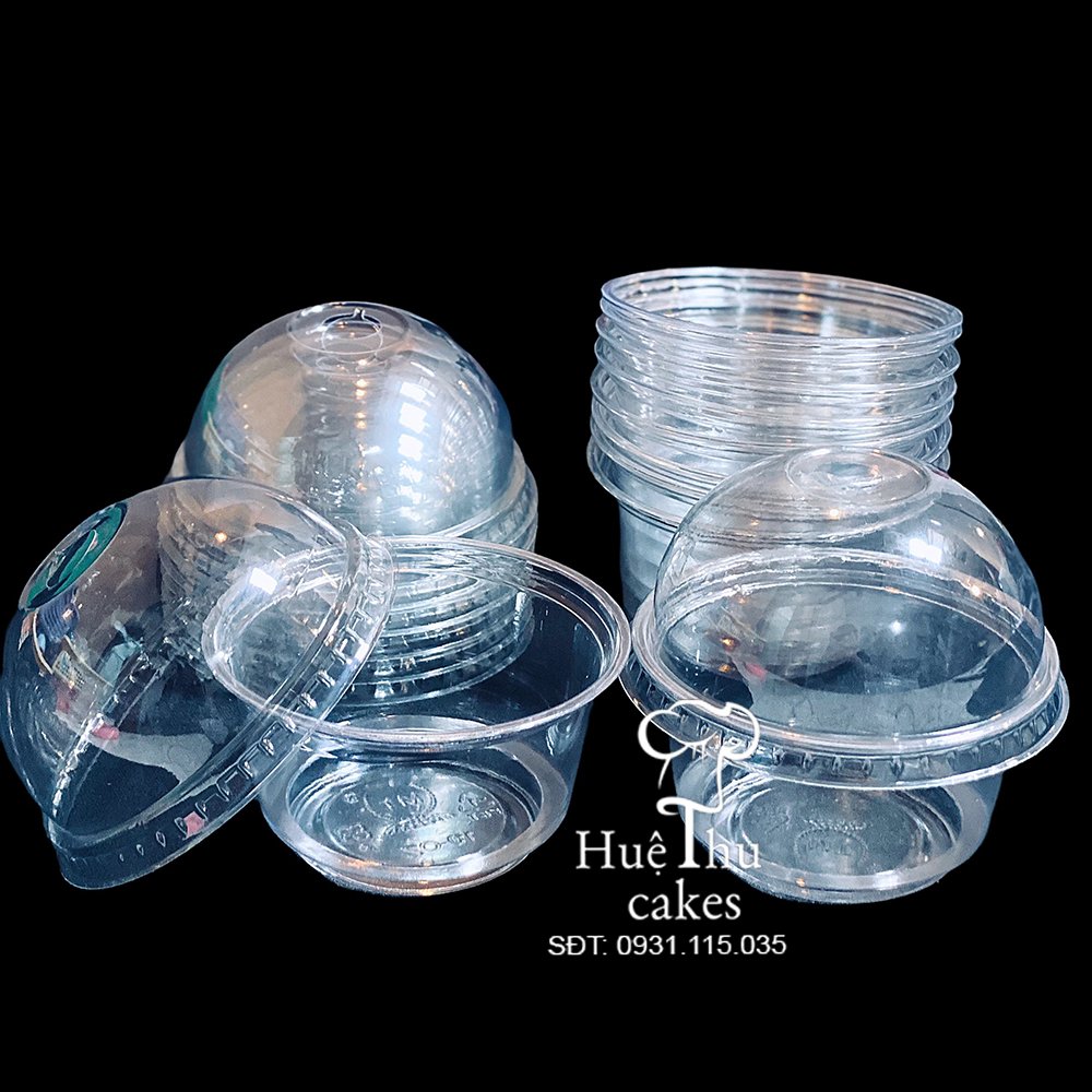 Ly nhựa PET lùn kèm nắp cầu (set 10 ly) dùng đổ rau câu, đựng đồ uống, làm kem