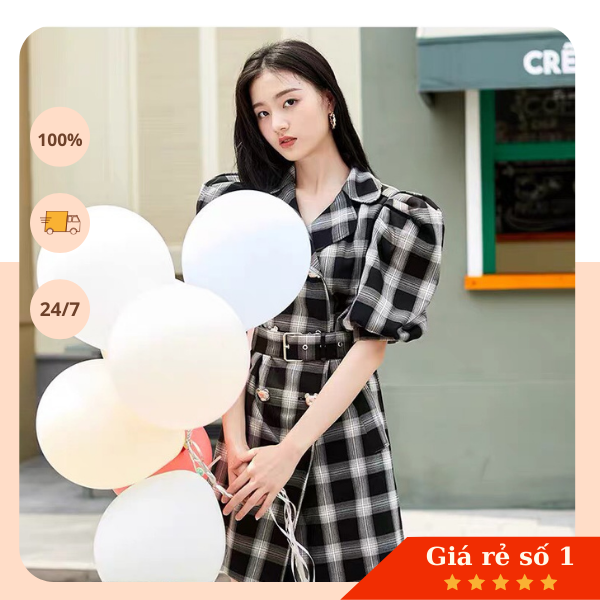 Váy vest kẻ tay bồng Vero moda