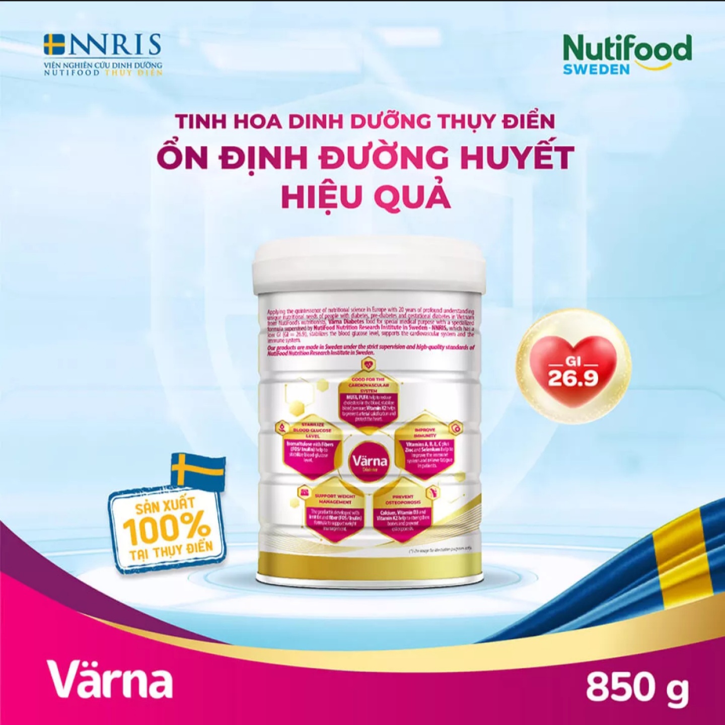 (HSD T3-2027) (Có Tích Điểm) Sữa Bột Nutifood Varna Diabetes 850G.