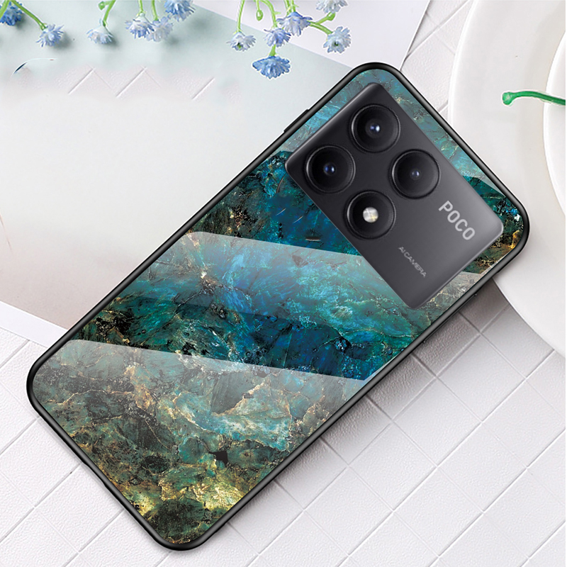 For Xiaomi Poco X6 NEO case Fashion Marble Tempered Glass Protector Soft Frame Silicon For Xiaomi Poco X6 NEO Back Cover Phone Cases. 