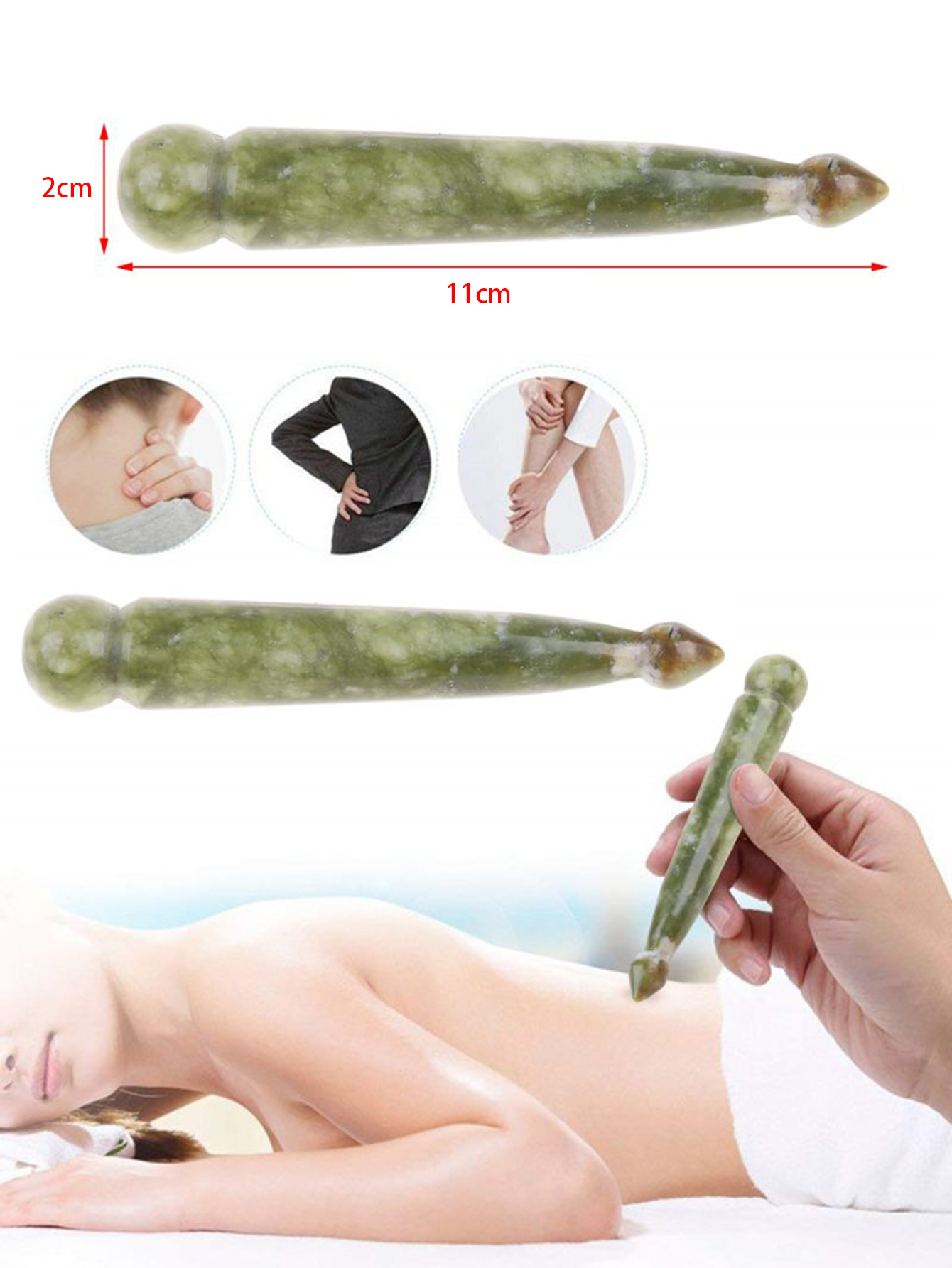 Aweisuan Hot Sale Natural Jade Stone Face Eye Massage Stick Jade Gua Sha Beauty Acupuncture Wand Natural Healing Stone Meridian Scraping Acupoint. 