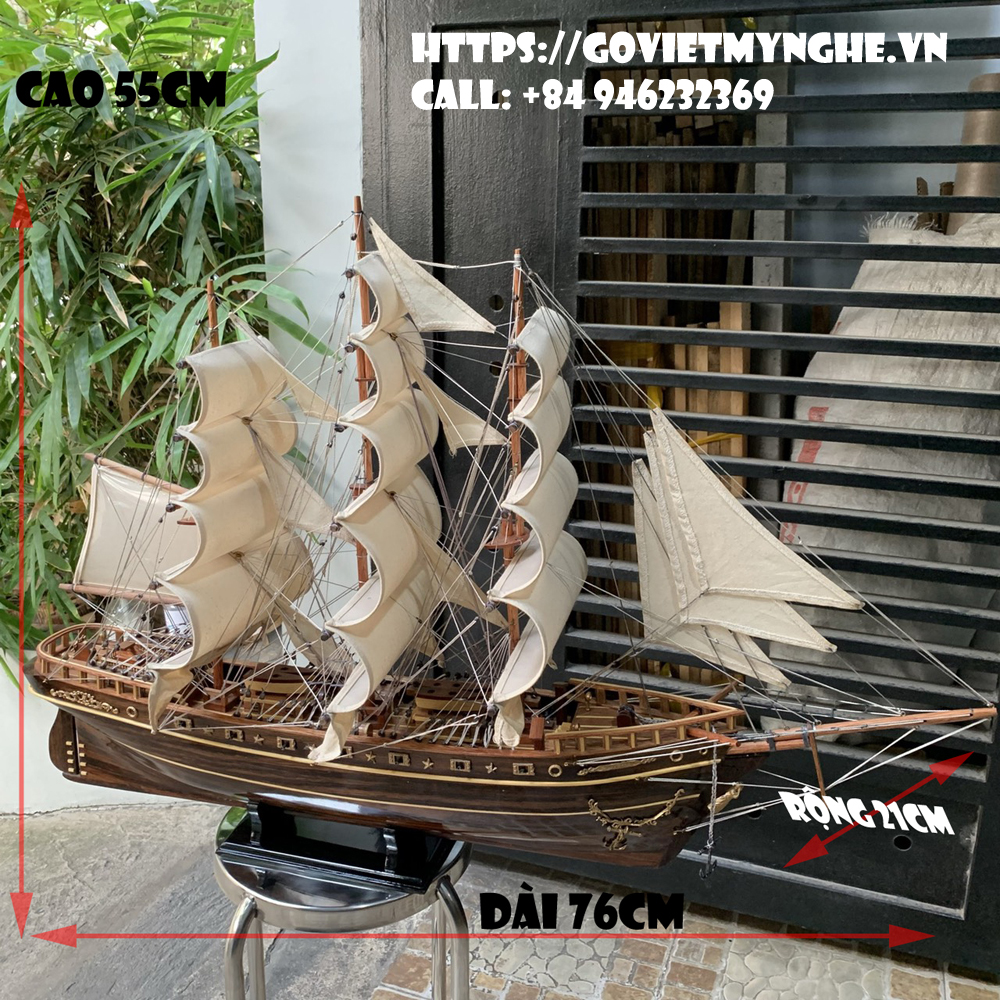 Mô Hình Thuyền Gỗ Chở Hàng Cutty Sark - Thân 60cm - Gỗ Muồng Đen Tự Nhiên