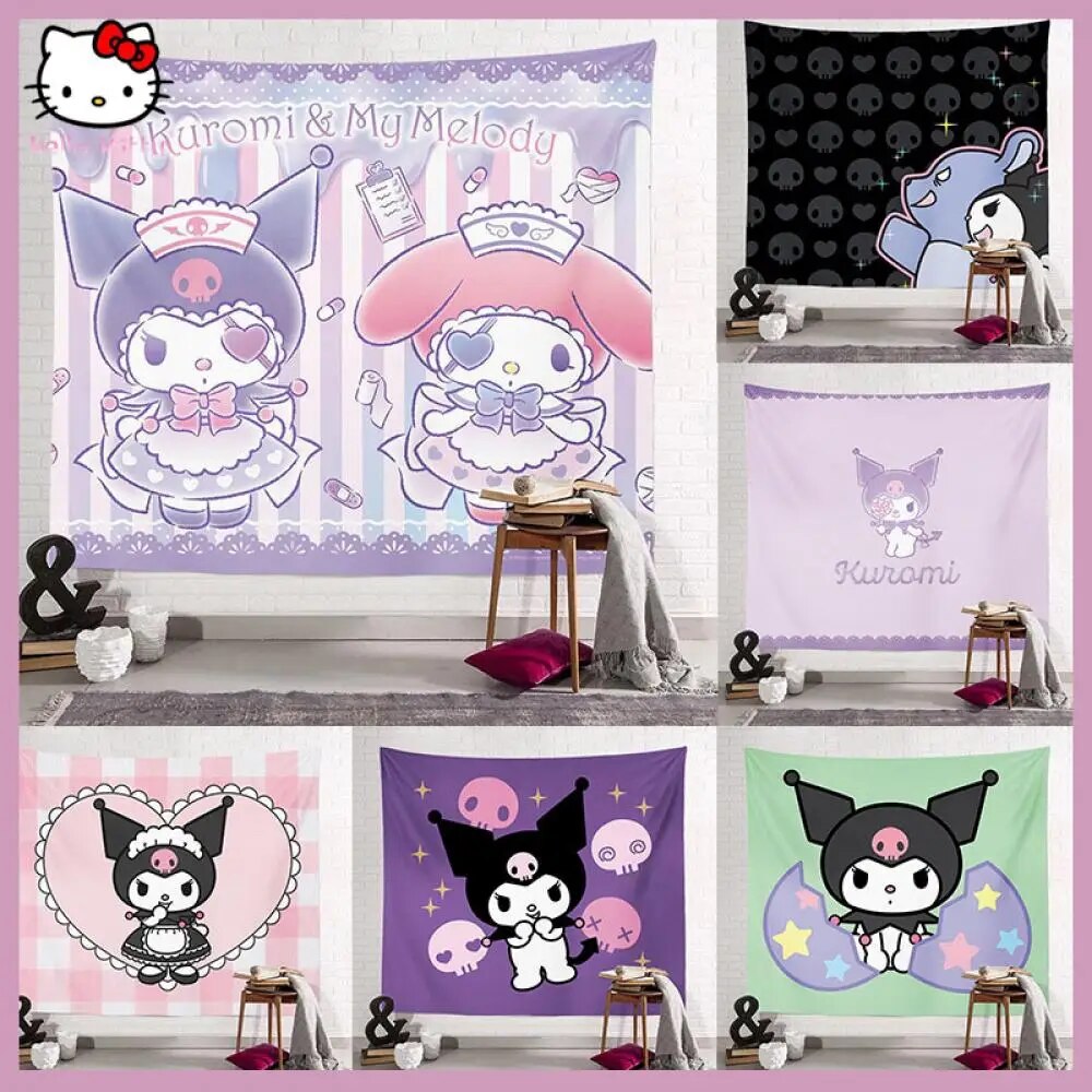30+ Styles Sanrio Hello Kitty Tapestry Background Cloth Cute Melody Hanging  Cloth Decoration Kuromi Girls Dorm Wall Decoration
