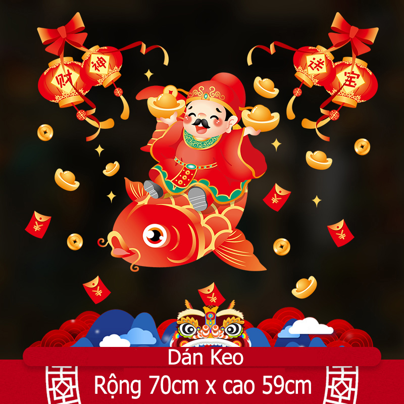 DECAL TẾT – Táo Quân Cưỡi Cá Chép và Lồng Đèn
