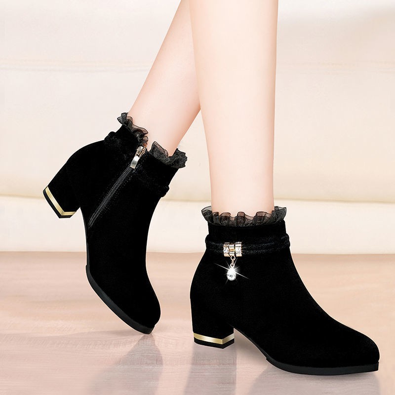 *Giày boot cổ thấp gót dày thời trang thu đông cá tính cho nữ